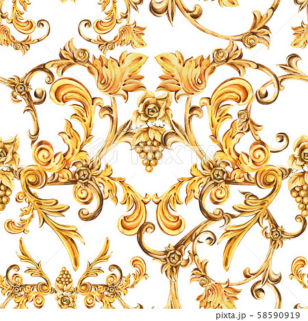 Watercolor golden baroque seamless pattern of Watercolor golden baroque seamless pattern of 58590919