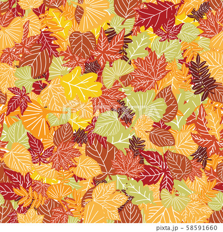 Various hand drawn autumn leaves overlapping to form an endless pattern. Vector seamless pattern for 58591660