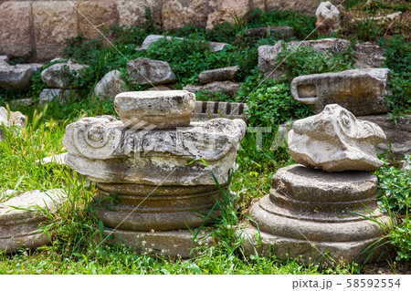 Ancient ruins at the Roman Agora located to the north of the Acropolis in Athens Ancient ruins at the Roman Agora located to the north of the Acropolis in Athens 58592554