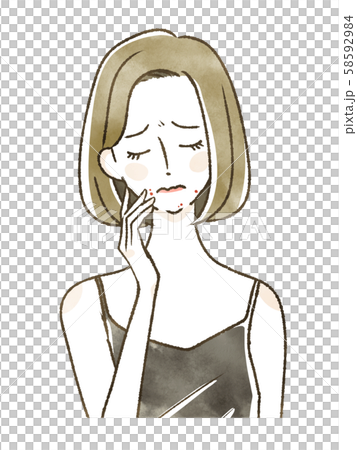 肌荒れに悩む女性-ニキビ 肌荒れに悩む女性-ニキビ 58592984