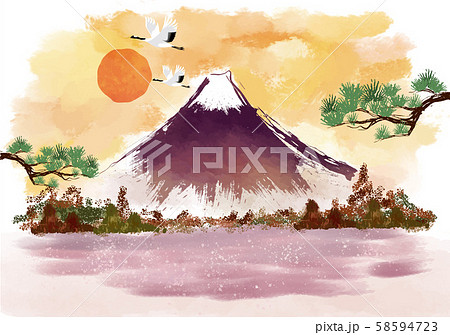 年賀状 富士山 富士 松 墨絵 水墨 風景 年賀状 和風 和柄 和 手描き