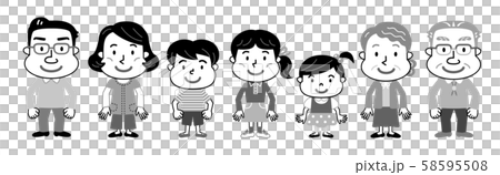 三世代家族　モノクロ　イラスト 58595508