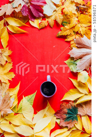 yellow and red leaves autumn red postcard background yellow and red leaves autumn red postcard background 58596871