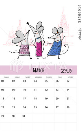 Funny mouses and travel, symbol of 2020 year. Calendar design Funny mouses and travel, symbol of 2020 year. Calendar design 58596914