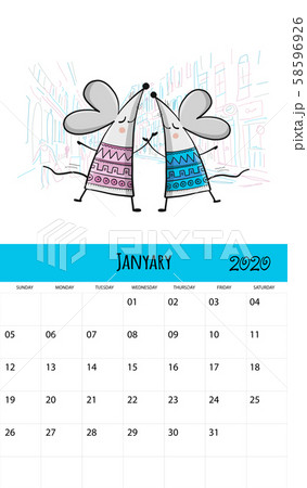Funny mouses and travel, symbol of 2020 year. Calendar design Funny mouses and travel, symbol of 2020 year. Calendar design 58596926