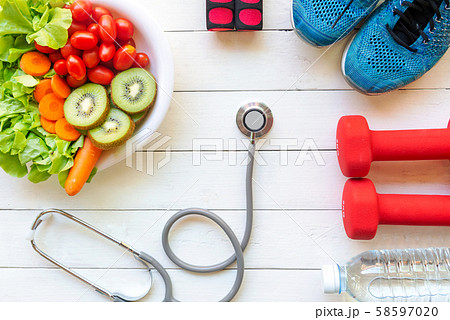 Healthy lifestyle for women diet with sport  58597020