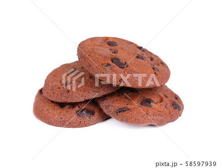 Double chocolate chip cookies isolated on white background. Cookies with chocolate drops. Sweet 58597939