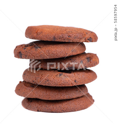 Double chocolate chip cookies isolated on white background. Cookies with chocolate drops. Sweet Double chocolate chip cookies isolated on white background. Cookies with chocolate drops. Sweet 58597954