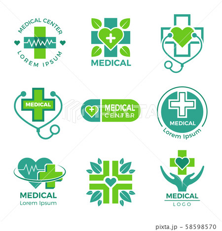 Medical logotypes. Medicine pharmacy clinic or hospital cross plus health care vector symbols design Medical logotypes. Medicine pharmacy clinic or hospital cross plus health care vector symbols design 58598570