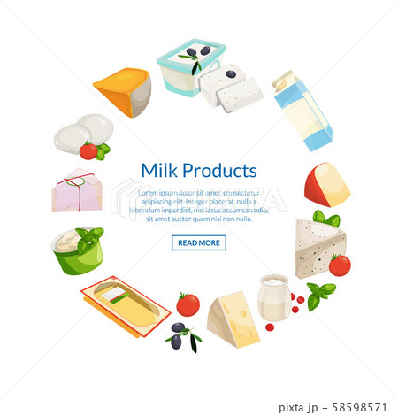 Vector cartoon dairy and cheese products in circle 58598571