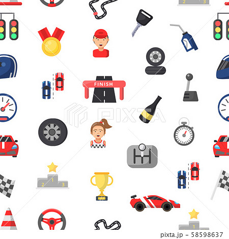 Car racing seamless pattern. Vector flat car racing icons 58598637