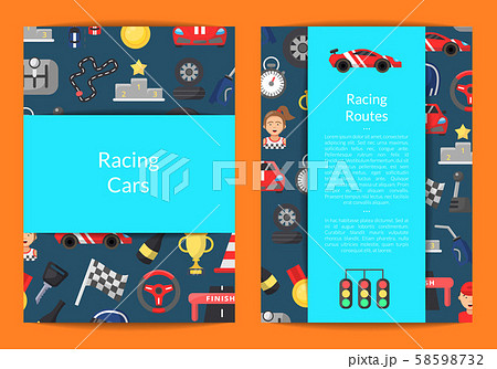 Vector flat car racing icons card on blue 58598732
