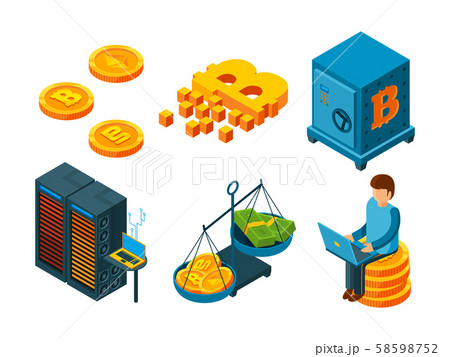 Crypto currency 3d icon. Business ico blockchain computer technologies mining money bitcoin global 58598752