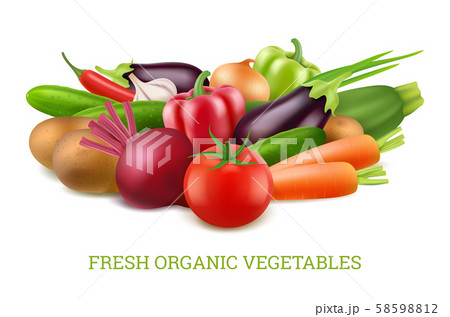 Vegetables collection 3d. Organic vegan healthy food nutrition vector realistic pictures Vegetables collection 3d. Organic vegan healthy food nutrition vector realistic pictures 58598812