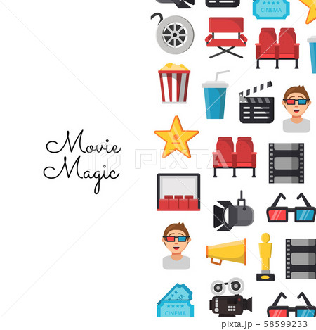 Vector flat cinema icons background on white Vector flat cinema icons background on white 58599233