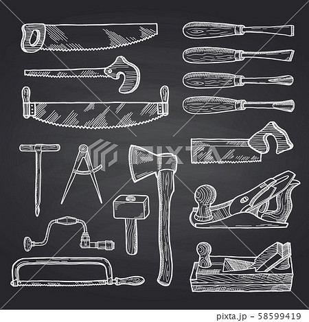 Vector hand drawn carpentry on black chalkboard Vector hand drawn carpentry on black chalkboard 58599419