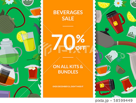 Vector tea kettles cups sale 58599449