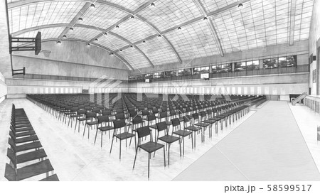 体育館 卒業式 椅子あり カーテン赤 イラスト13 35のイラスト素材