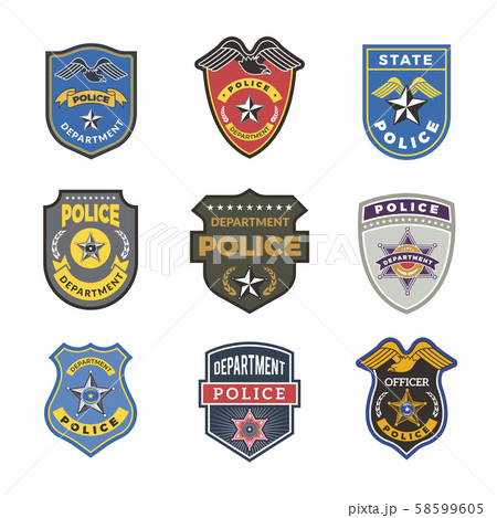 Police badges. Security signs and symbols government department officer law enforcement vector 58599605