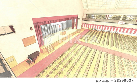 体育館 卒業式 椅子あり カーテン赤 イラスト11-12 体育館 卒業式 椅子あり カーテン赤 イラスト11-12 58599607