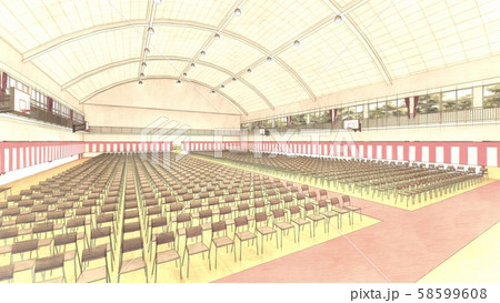 体育館 卒業式 椅子あり カーテン赤 イラスト11-13 体育館 卒業式 椅子あり カーテン赤 イラスト11-13 58599608