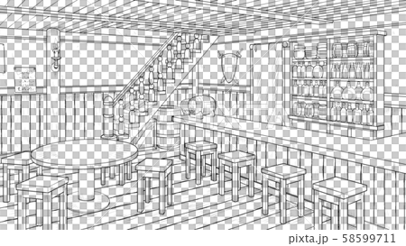 ファンタジー背景素材 酒場線画のみのイラスト素材