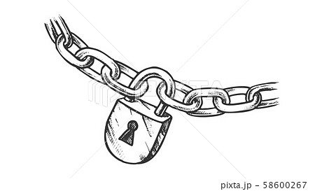 Steel Chain And Brass Padlock Monochrome Vector 58600267