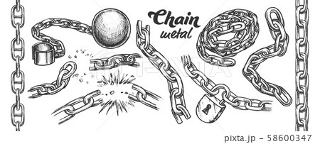 Iron Chain Collection Monochrome Set Vector Iron Chain Collection Monochrome Set Vector 58600347