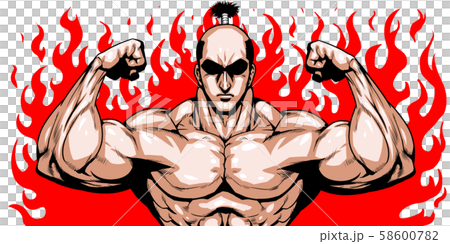 ちょんまげ マゲ 髷 サムライ 侍 劇画 漫画 筋肉 ボディビル マッチョ ポーズ 正面 白背景 のイラスト素材