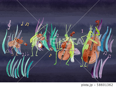 虫の音楽隊 背景つきのイラスト素材