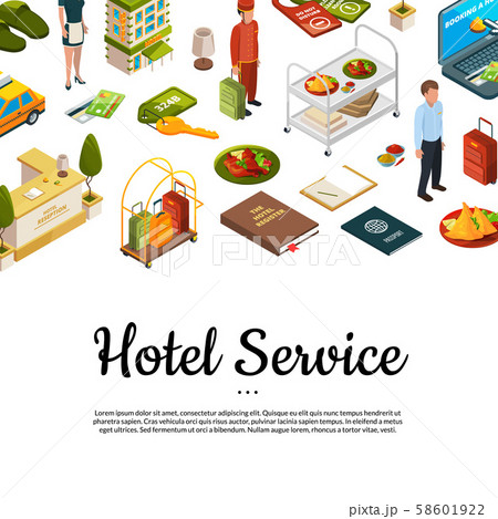 Vector isometric hotel icons background with place for text illustration Vector isometric hotel icons background with place for text illustration 58601922