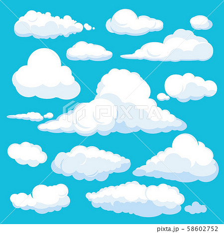 Fluffy cartoon clouds. Shine sky weather illustration panorama clean vector set isolated 58602752
