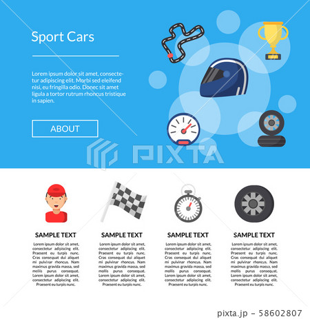 Vector flat car racing icons landing page template illustration 58602807