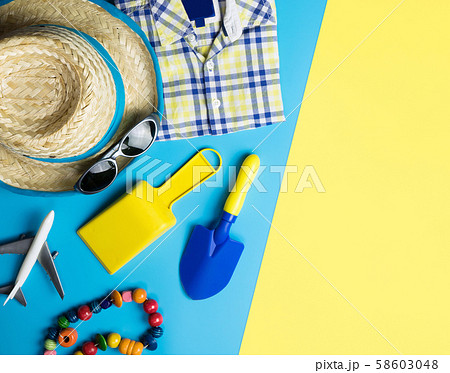 Kid fashion and beach accesories flatlay for Kid fashion and beach accesories flatlay for 58603048