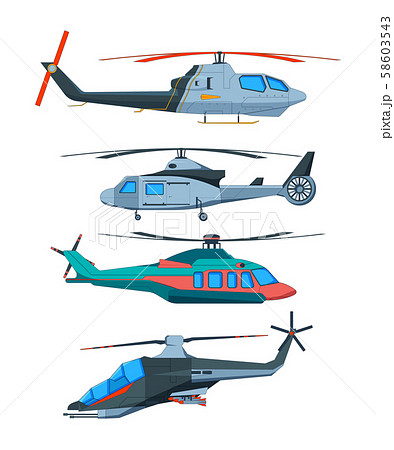 Cartoon avia transport. Various helicopters isolated on white 58603543