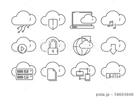 Web cloud services icons. Internet sync computer technology infographic vector linear symbols Web cloud services icons. Internet sync computer technology infographic vector linear symbols 58603606