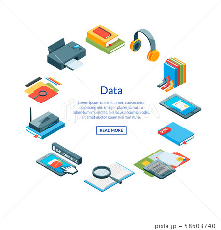 Isometric online education icons in circle shape 58603740