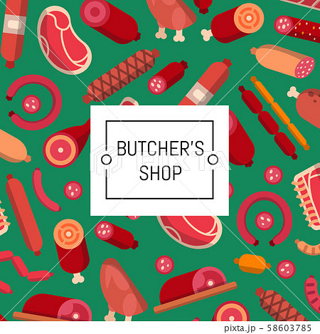 Vector flat meat and sausages icons background 58603785