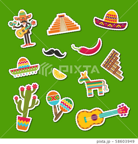 Vector flat Mexico attributes sticker set illustration 58603949