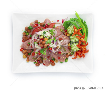 Spicy Salad with Fermented Pork Saucesage and 58603964