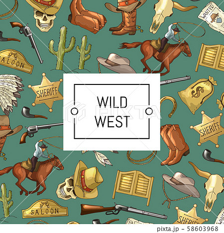 Vector hand drawn wild west cowboy background with place for text illustration 58603968