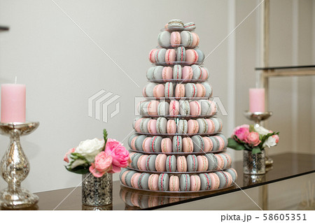 Pyramid of colorful macaroons. Sweets on the Pyramid of colorful macaroons. Sweets on the 58605351