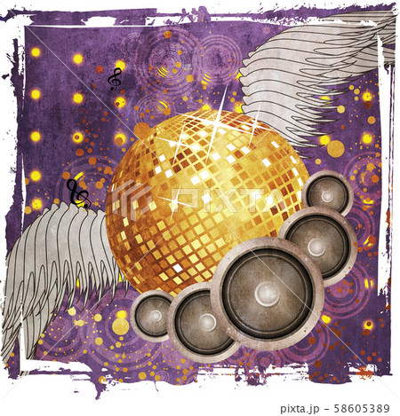 Grunge gold disco ball with wings Grunge gold disco ball with wings 58605389