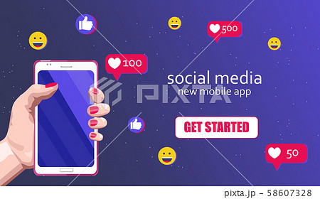 Woman hands with red nails holding a smart phone 58607328