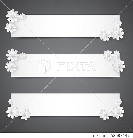 Set of banners with white flowers.Praznichnye banner for weddings,celebrations,birthday,anniversary. 58607547