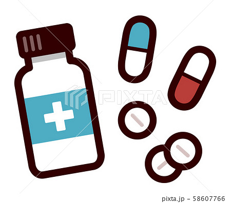 薬 ボトルとカプセル錠剤 ベクターイラストのイラスト素材