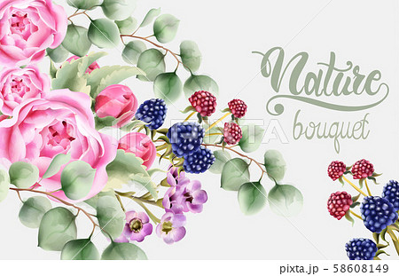 Wild nature watercolor flowers bouquet 58608149