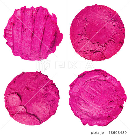 Collection of lipstick swatches isolated on a white background. Top view Collection of lipstick swatches isolated on a white background. Top view 58608489