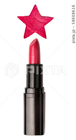 Red lipstick with a lipstick star stroke isolated on a white background Red lipstick with a lipstick star stroke isolated on a white background 58608616