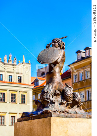Mermaid Statue, symbol of Warsaw, Poland 58609311